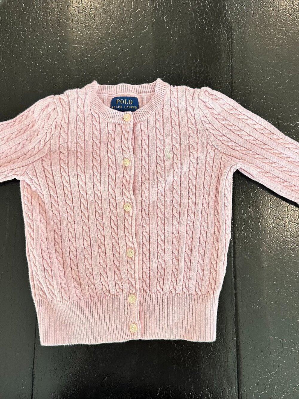 Polo Ralph Lauren Girls Pink Cable Knit Cardigan Sweater Pony Logo Size 4 4T